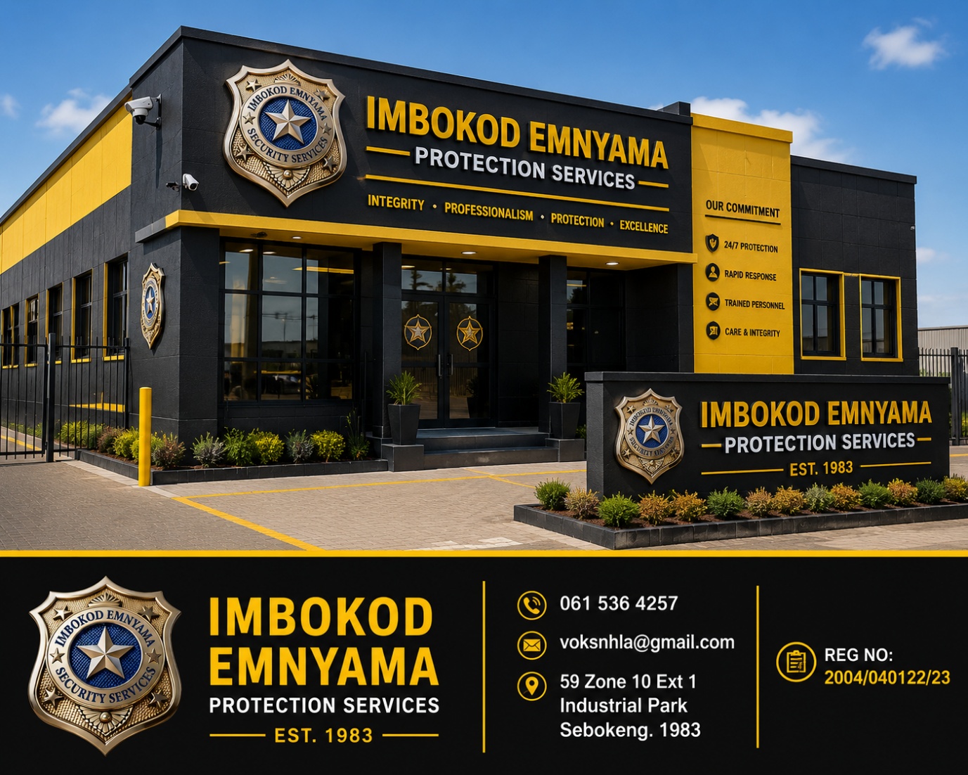 Imbokod’ Emnyama Protection Services branded offices with company contact details